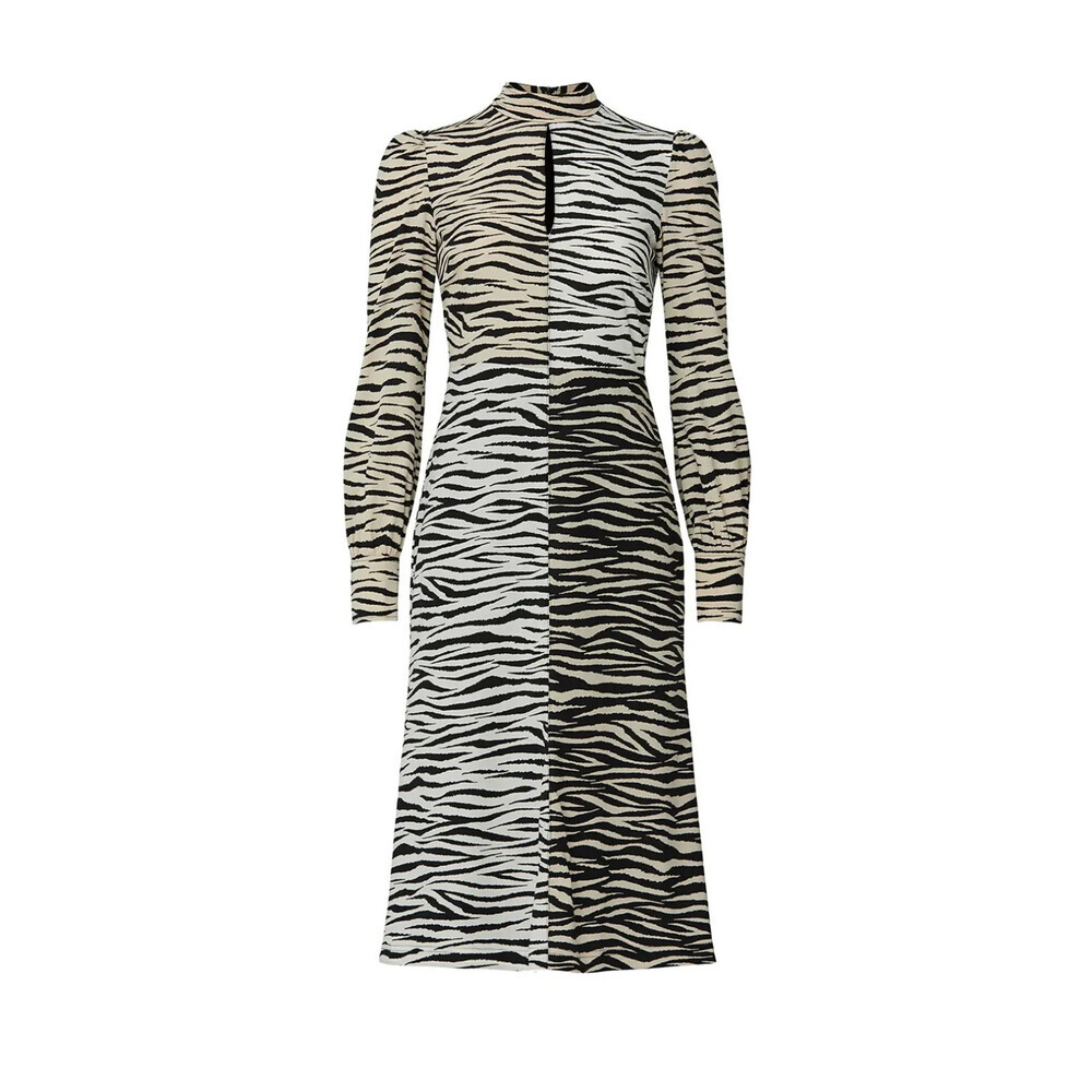 A.L.C. Kennedy Dress Women's 2 White Beige Zebra Print Long Sleeve Sheath RED21
